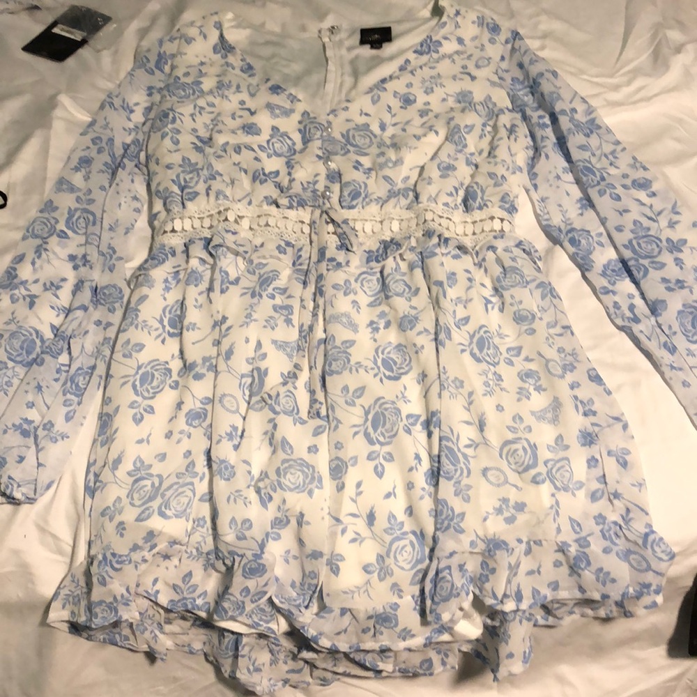 Blue and white romper